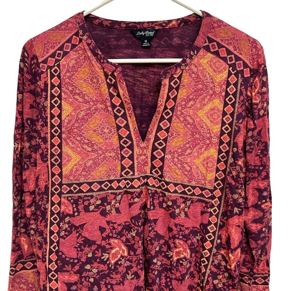 Lucky Brand Floral Geometric Pattern Top